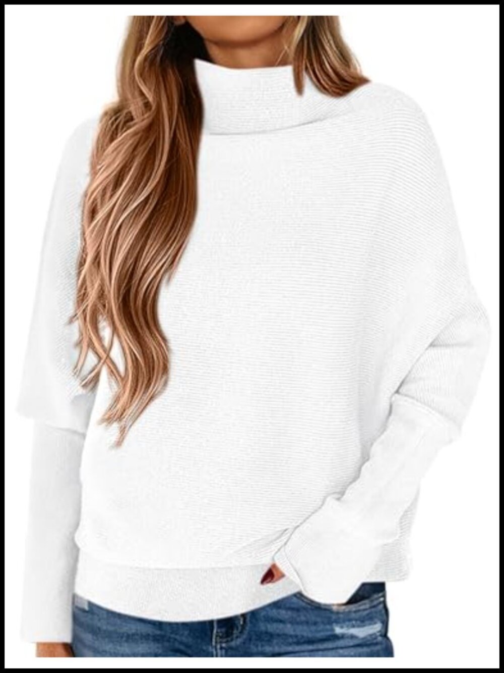 Women's Turtleneck Batwing Sleeve Knit Pullover Sweater Oversized Cozy Winter